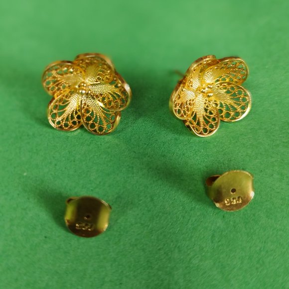 Filigree Earrings and necklace, 100% handmade 18 K gold plated silver 925. - Picture 5 of 11